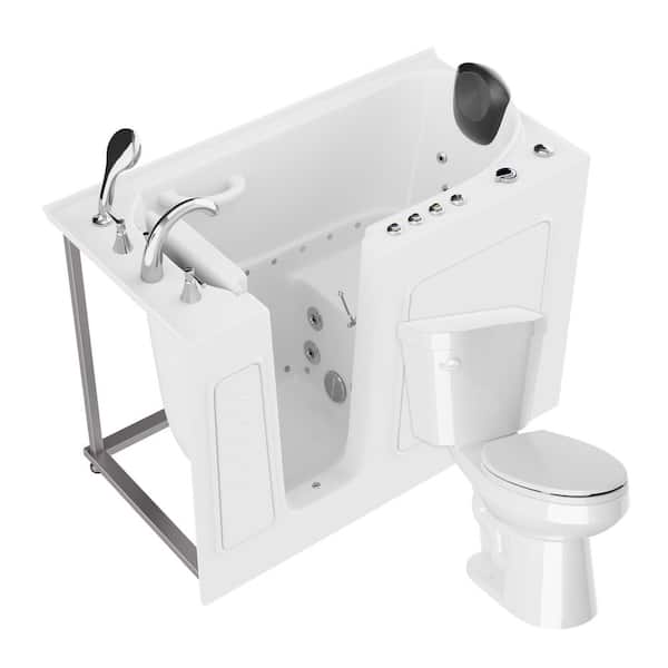 Universal 53 in. x 26 in. Left Drain Combination Jetted Bathtub in White with Elongated Toilet and Soft Close Lid