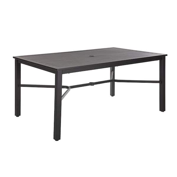 Stylewell Mix And Match Black Rectangle Metal Outdoor Patio Dining Table With Slat Top Fts70660c Blk The Home Depot - Patio Dining Table Home Depot Canada