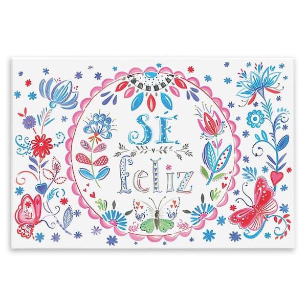 Stupell Industries Be Happy Floral Butterflies by SD Graphics Studio Unframed Wall Plaque Typography Graphic Art Print 10 in. x 15 in.