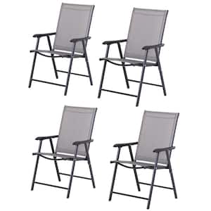 4-Piece Chic Design Metal Outdoor Dining Chair Set with Grey Seat and a Folding Design for Storage/Transport