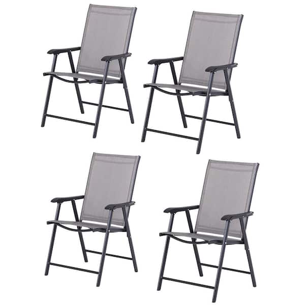 Outsunny 4-Piece Chic Design Metal Outdoor Dining Chair Set with Grey Seat and a Folding Design for Storage/Transport