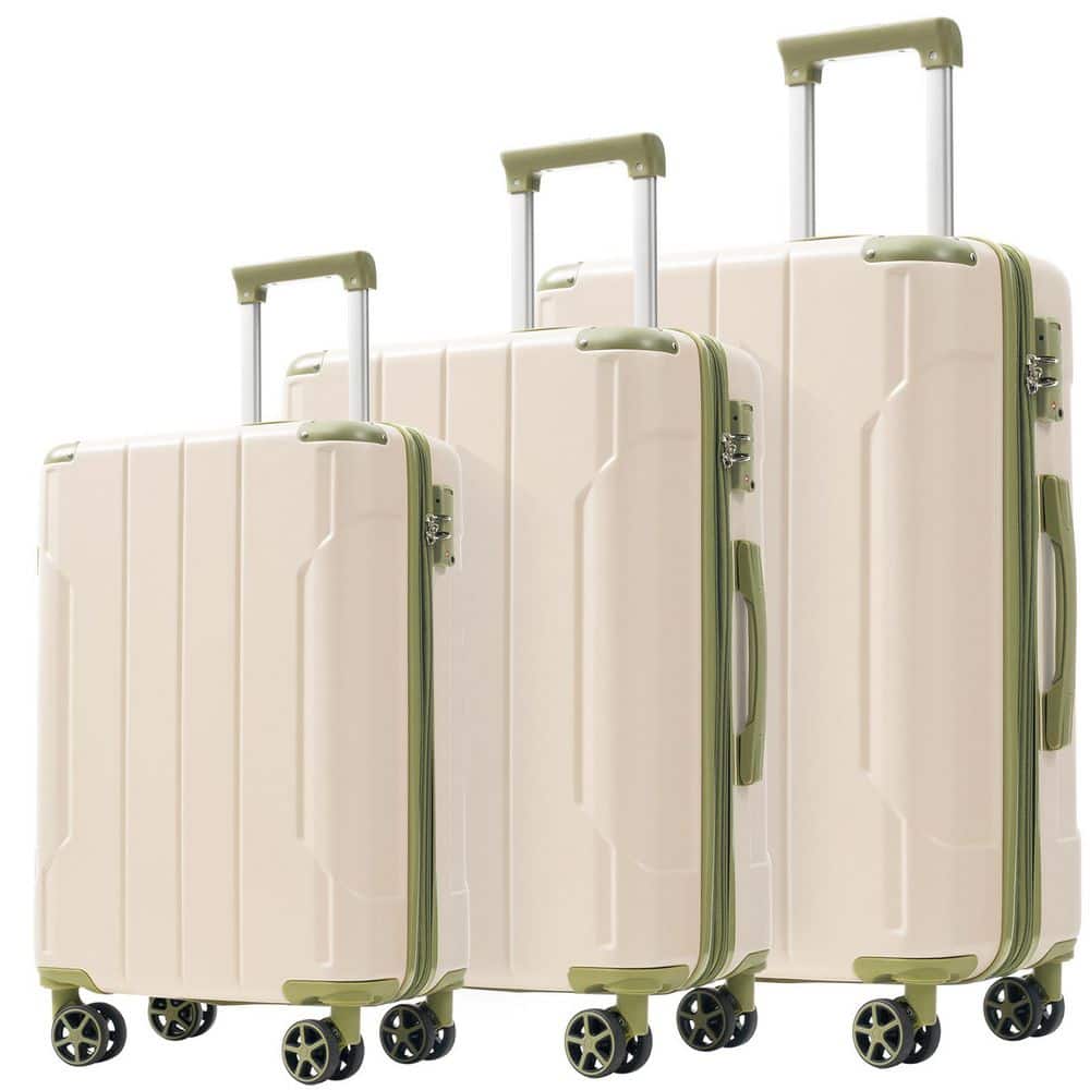 Merax 3 Bags 3-Piece White and Green Expandable ABS Hardshell