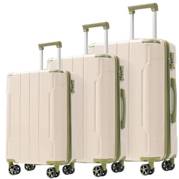 3 Bags 3-Piece White and Green Expandable ABS Hardshell Spinner Luggage Set with TSA Lock and Reinforced Metal Corner