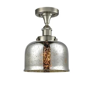 Bell 8 in. 1-Light Brushed Satin Nickel Semi-Flush Mount with Silver Plated Mercury Glass Shade