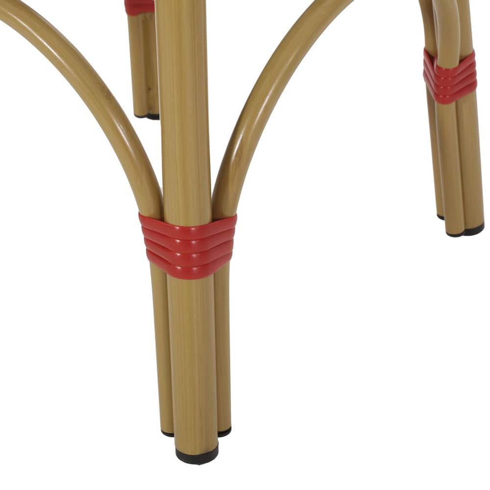 Starla French-Inspired Red and White Bamboo-Finish 29.5" Outdoor Barstools