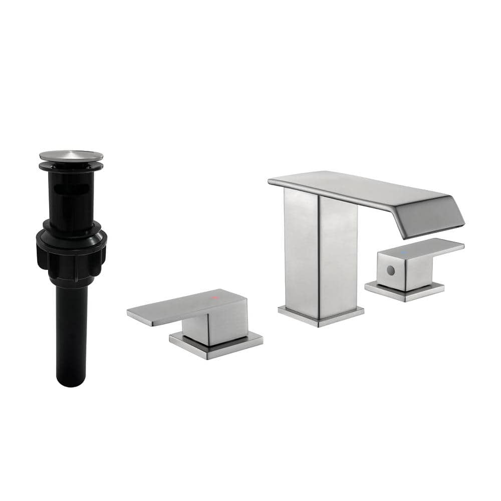 Brushed Nickel 8-Inch Widespread Waterfall Bathroom Faucet