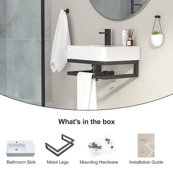 23 in. Ceramic Rectangular Wall-Mounted Bathroom Mini Vessel Sink with Single Left Faucet Hole in White