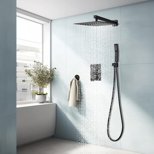 Rainfull 1-Spray with Valve 1.8 GPM 12 in. Handheld Shower Faucet Adjustable Heads Dual Shower Heads in Matte Black