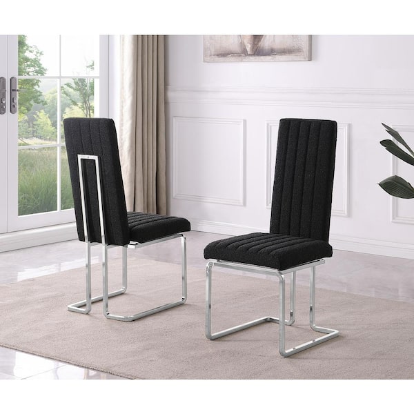 Best Quality Furniture Chuck Black Boucle Fabric Side Chair Set of 2 with Chrome Plated Base