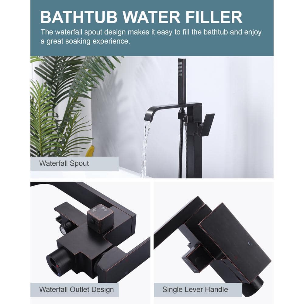 Oil Rubbed Bronze Freestanding Tub Filler with Hand Shower