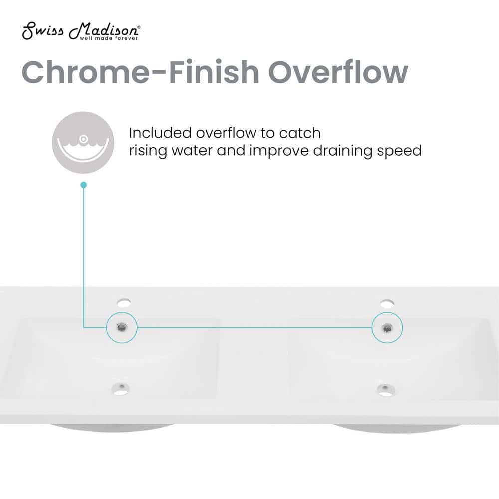 White Ceramic 48" Vanity Top with Double Basins