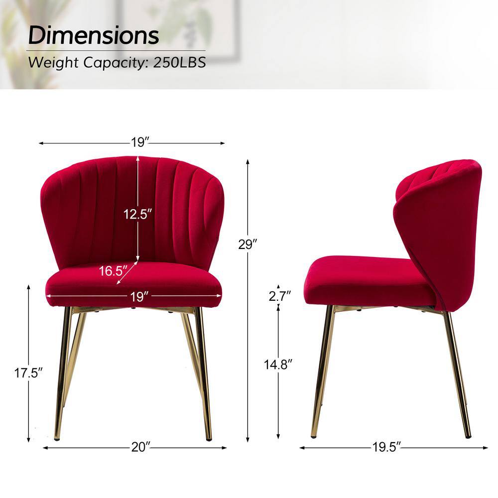 Red Velvet Upholstered Side Chair with Gold Metal Legs