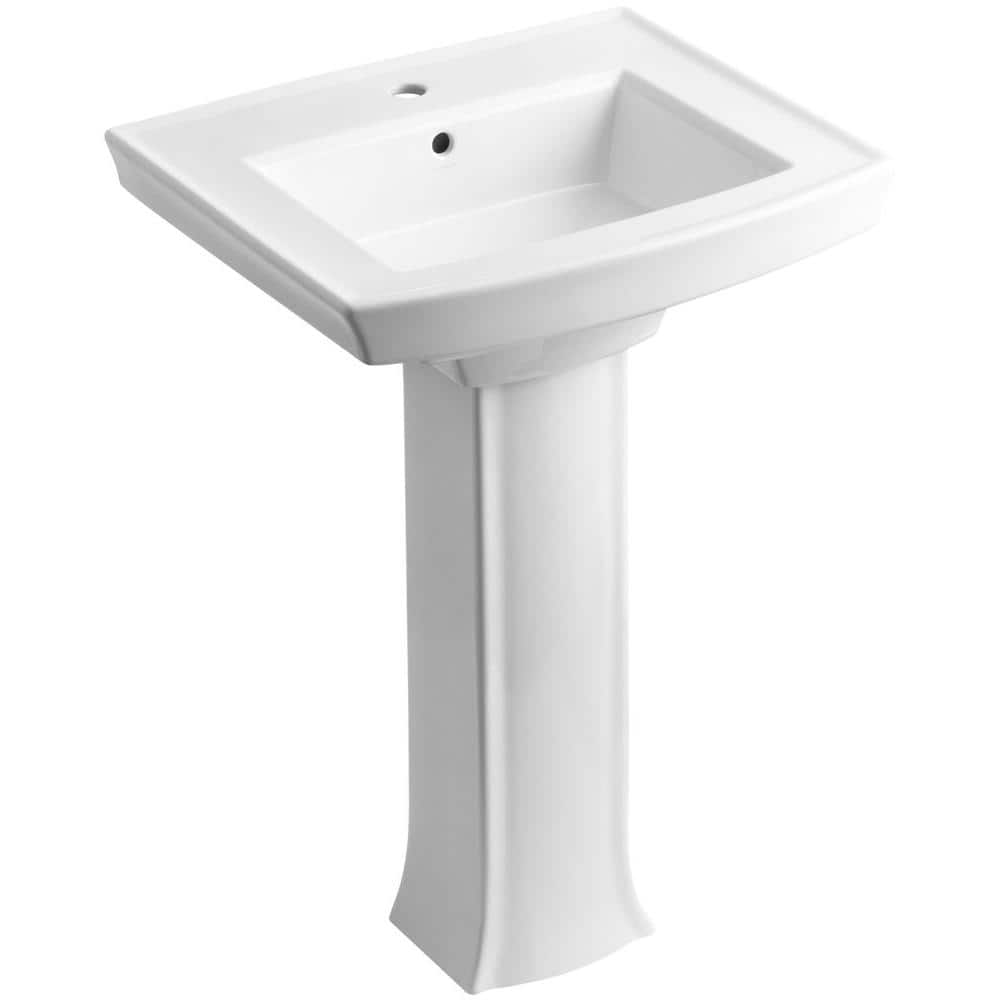 Kohler Archer Vitreous China Pedestal Combo Bathroom Sink In White With Overflow Drain K 2359 1 0 The Home Depot