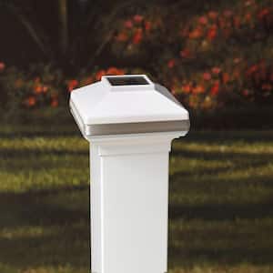 4 in. x 4 in. White Vinyl Solar-Powered Pyramid Fence Post Cap