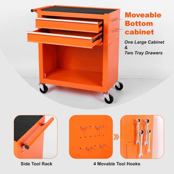 Boyel Living 8-Drawer Orange Rolling Tool Storage Cabinet Lockable