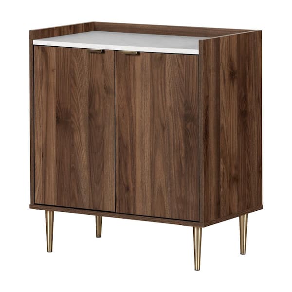 South Shore Maliza Storage Cabinet, Natural Walnut and Faux Carrara Marble