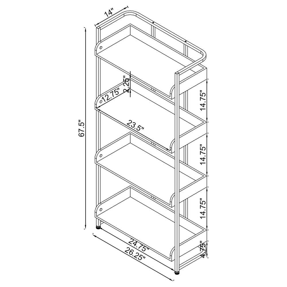 Ember White High Gloss and Chrome 4-Shelf Bookcase