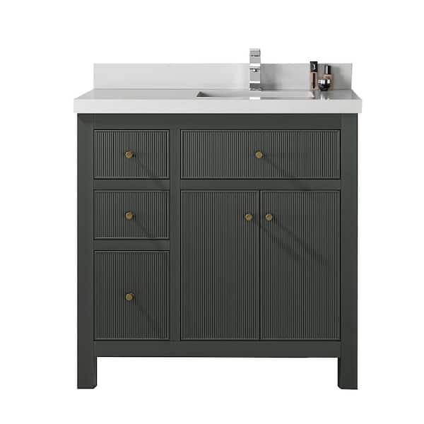Willow Collections Sonoma 36 in. W x 22 in. D x 36 in. H Right Offset Sink Bath Vanity in Dark Green with 2 in Carrara Quartz Top