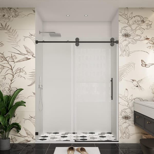 YINVANI 60 in. W x 76 in. H Single Sliding Frameless Bypass Shower Door in Matte Black with Easy-Clean 3/8 in. Glass