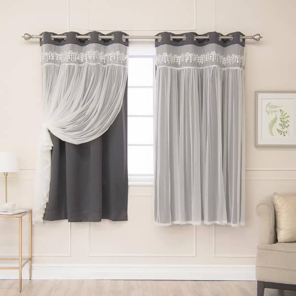 Best Home Fashion Dark Grey Solid Grommet Room Darkening Curtain - 52 in. W x 63 in. L (Set of 2)