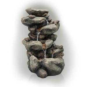 14 in. Tall Indoor/Outdoor Tiering Rainforest Rock Waterfall Tabletop Fountain with LED Lights