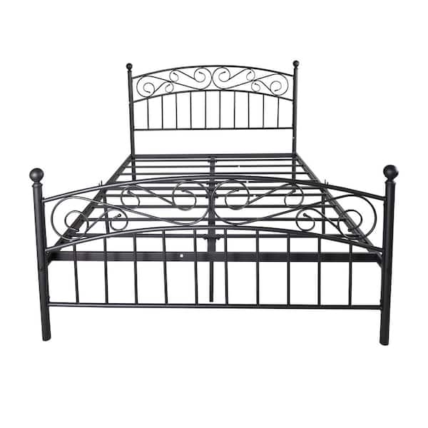 Unbranded Black Queen-Size Bed Frame with Headboard and Footboard Heavy Duty Metal Platform Base