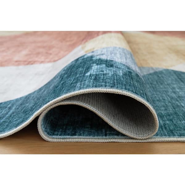 Chanleigh 8 ft. x  10 ft. Blue/Beige Abstract Washable Area Rug