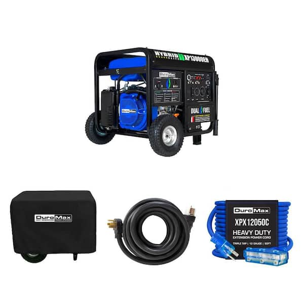 13000/10500-Watt Dual Fuel Generator with CO Alert, Cover, 25 ft. 50 Amp Cord and 50 ft. Extension Cord Combo