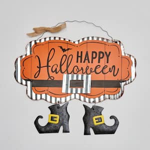14 in. Witch Shoe Happy Halloween Metal Hanging Sign