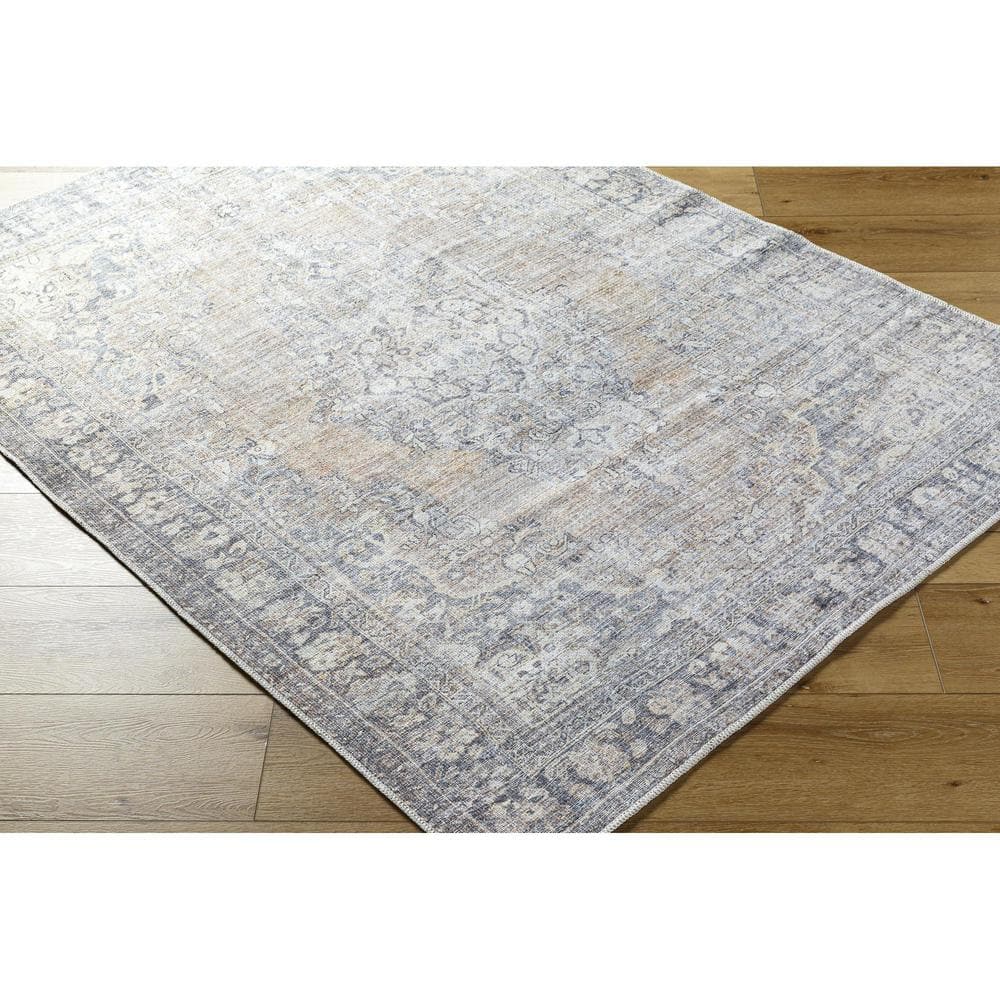 Gray and Slate Blue Polyester Reversible Washable Area Rug