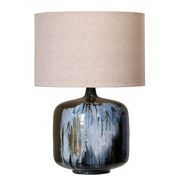 26 in. Black Transitional No Design Bedside Table Lamp for Bedroom with Beige Linen Shade
