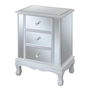 Gold Coast Vineyard 12 in. White Standard Rectangular Mirrored End Table with 3-Drawers