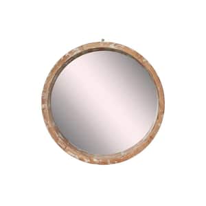 40 in. x 40 in. Round Framed Brown Wall Mirror