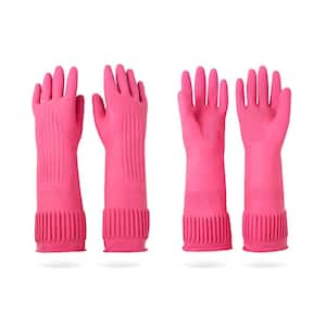 2-Pairs Medium Reusable Waterproof Cleaning Rubber Gloves in Pink