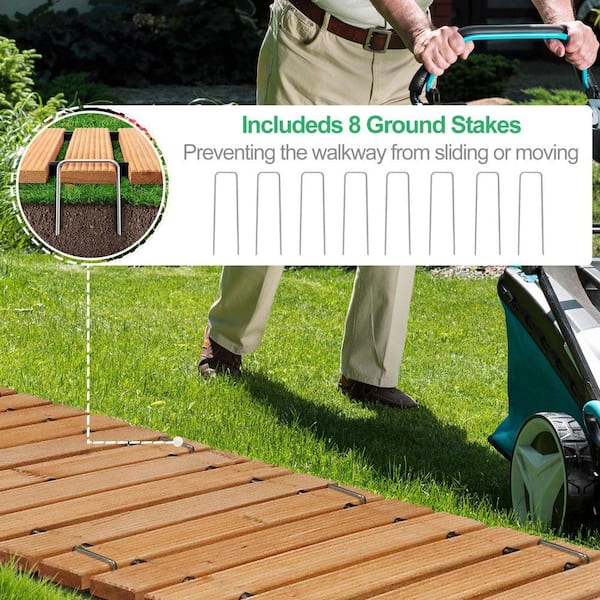 Giantex 8 FT Garden Pathway – 21.5" Wide HDPE Outdoor Walkway With Non-Slip Surface, Weather Resistant, Roll-Out Design – Natural Oak