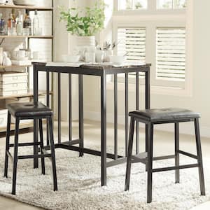 Black Faux Marble Top Metal 3-Piece Counter Height Dining Set