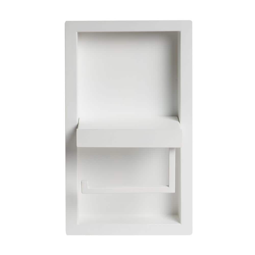White Matte Stainless Steel Recessed Toilet Paper Holder Niche