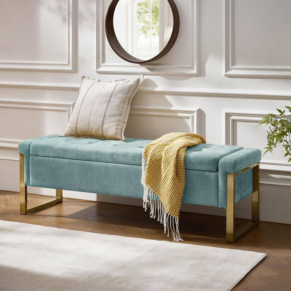 Alina Modern Upholstered Flip Top Storage Bench with Metal Legs-BEIGE - thumbnail 2