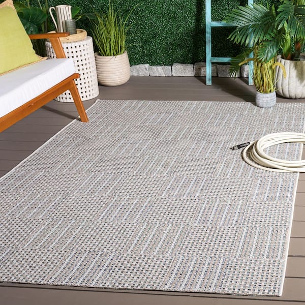 Sisal All-Weather 5 ft. x 8 ft. Aqua/Beige Ivory Striped Geometric Indoor/Outdoor Area Rug