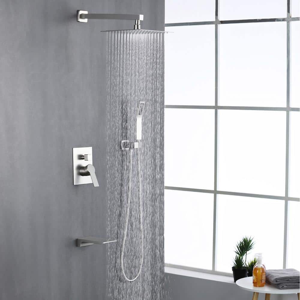 Brushed Nickel 10" Rain Shower Faucet Set with Handheld