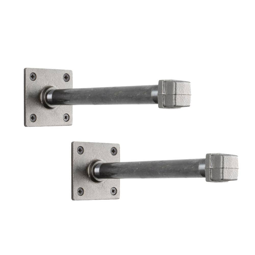 STZ Black Steel 8-inch Industrial Shelf Bracket Set
