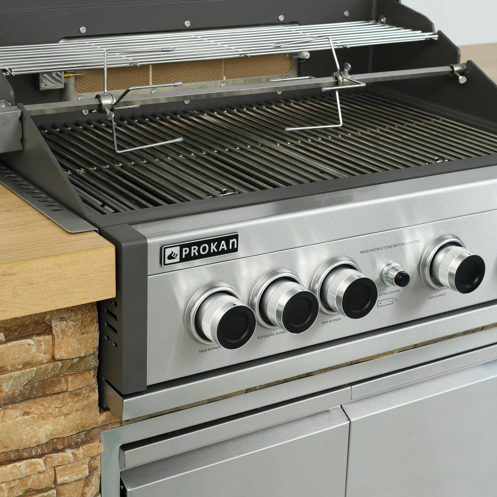 78" Stainless Steel Propane Grill Island with Rotisserie