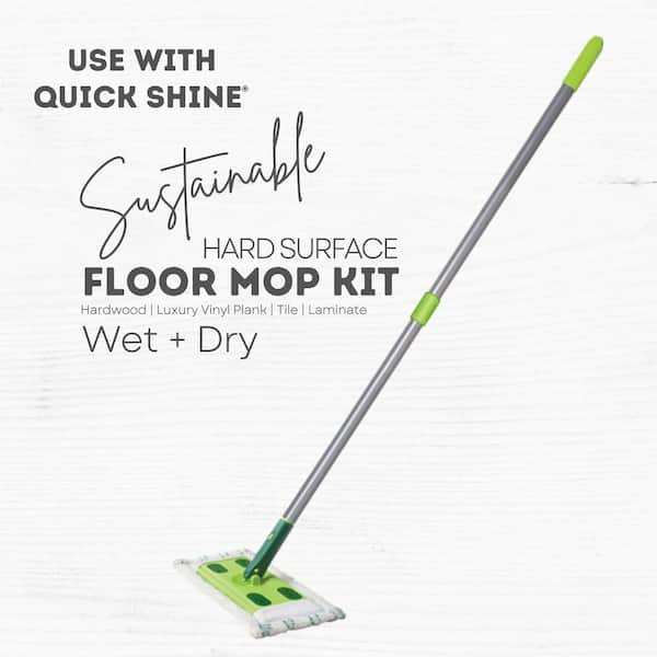 Quick Shine Spray Mop Kit with 3 Reusable Mop Pads & 1 Safer Choice Multi-Surface Floor Cleaner 16oz | Quick & Easy Cleaning | No Batteries Required