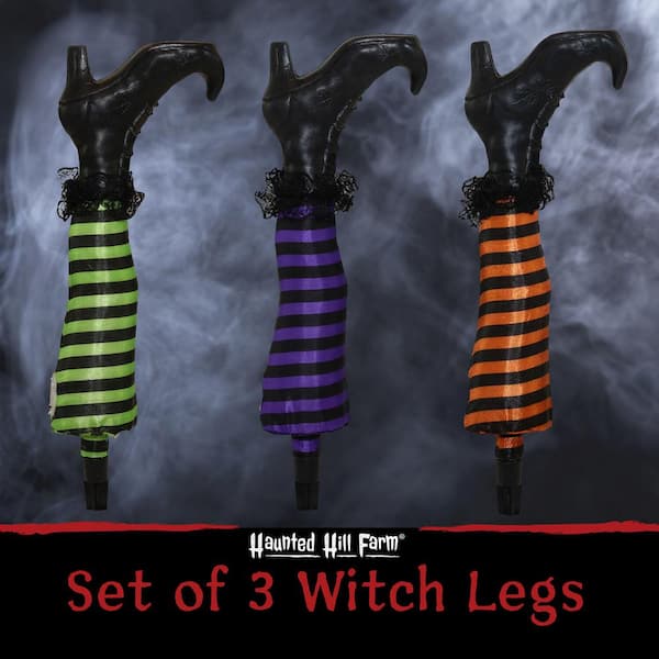 19 in. Battery Operated Light-Up LED Staked Witch Legs Halloween Prop (Set of 3)