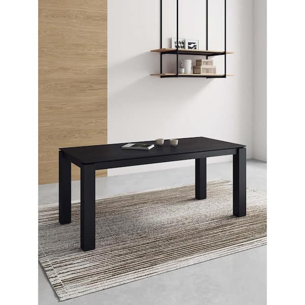 Manhattan Comfort Rockaway Modern Black Solid Wood 70.86 in. 4 Leg Dining Table Seats 8