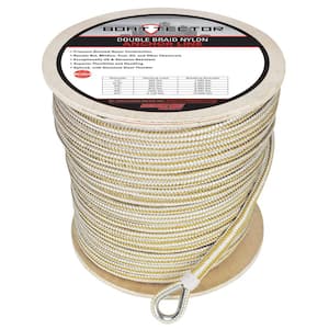 1/2 in. x 600 ft. BoatTector Double Braid Nylon Anchor Line with Thimble in White and Gold