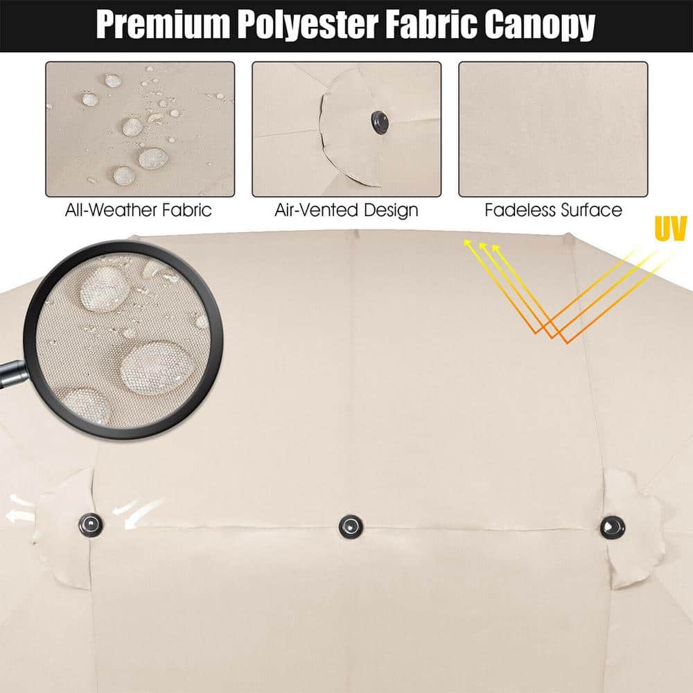 Beige 15FT Double-Sided Patio Umbrella with Metal Pole