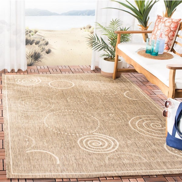Courtyard Brown/Natural 5 ft. x 8 ft. Border Indoor/Outdoor Patio  Area Rug