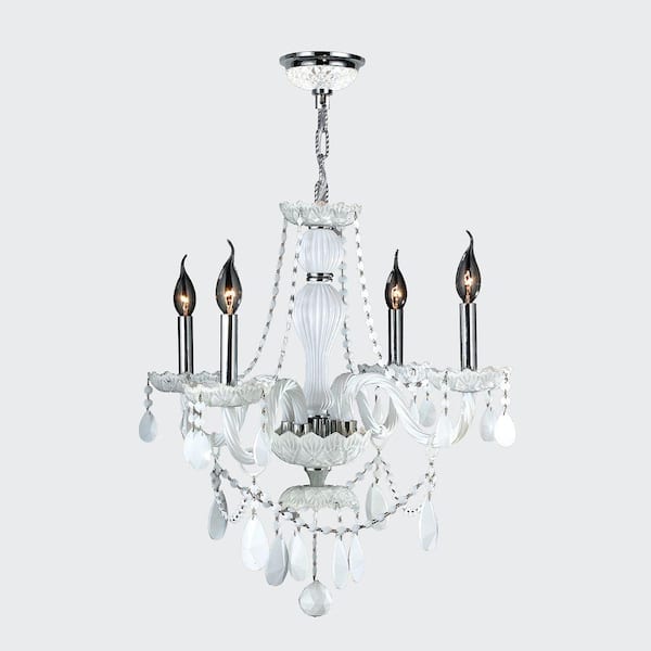 Worldwide Lighting Provence Collection 4-Light Chrome and White Crystal Chandelier