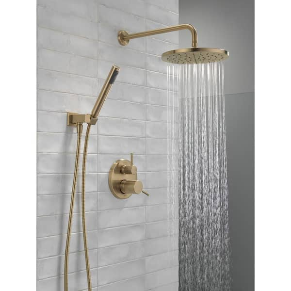 Modern Gold 1-Spray Raincan Wall Mount Fixed and Handheld Shower Head 1.75 GPM in Champagne Bronze